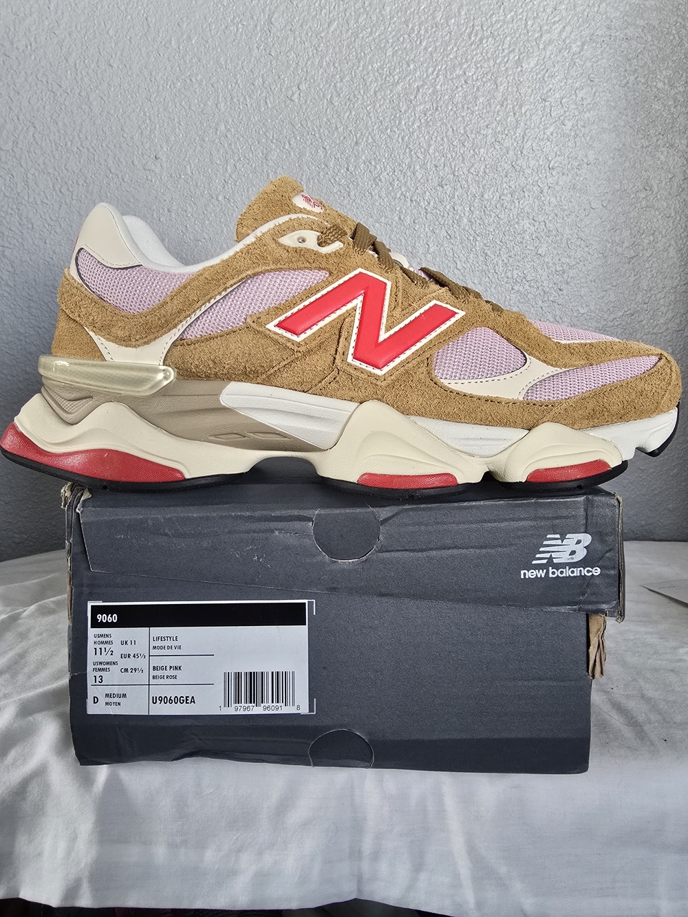 New Balance 9060 Beige Pink Mesh & Suede Sneaker